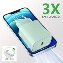 20W PD Fast Charger, Compatible With IPhone 17/16/15/Pro/Pro Max, Type-C Wall Charger With Type-C To Type-C Fast Charging Cable; Portable USB-C Adapter, Compatible With Samsung Galaxy S25/S24/S23/S22/S21/S20/Ultra/Note 20/10 - EU C Type Plug(220-240V) - View 7