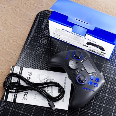 GAMINJA GAMINJA P42 Wireless Game Controller, For P4 Gaming, Compatible With P4/P3/Android/Switch/PC, Transparent RGB Lighting Crystal Buttons, 6-Axis Gyroscope, Touchpad, Hall Effect Joystick, One-Key Wake-Up, 3.5mm Headphone Jack, Ergonomic Design, Supports Turbo Wireless Bluetooth Controller