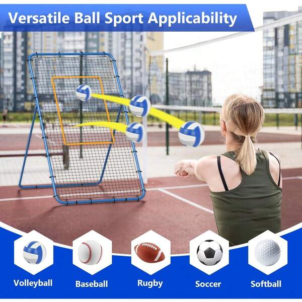 GCCSJ Volleyball Rebounder Net,Practice Bounce Back Net,Adjustable Training Net,7x4 FT Volleyball Rebounder Net - 5-Angle Adjustable Practice Trainer With Target Strips & Carrying Bag | Multi-Sport Training Net For Tennis, Baseball, Lacrosse & Softball | Professional Bounce Back Net For Solo Drills