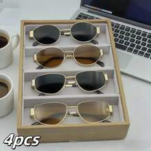 4 件复古金属框椭圆形和方形时尚眼镜，时尚又有型 - 彩色 - 查看 12