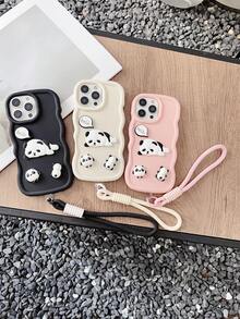 Pink 1pc Cute Panda Design DIY Macaron Mobile Phone Case With Mobile Phone Lanyard - Pink - View 6