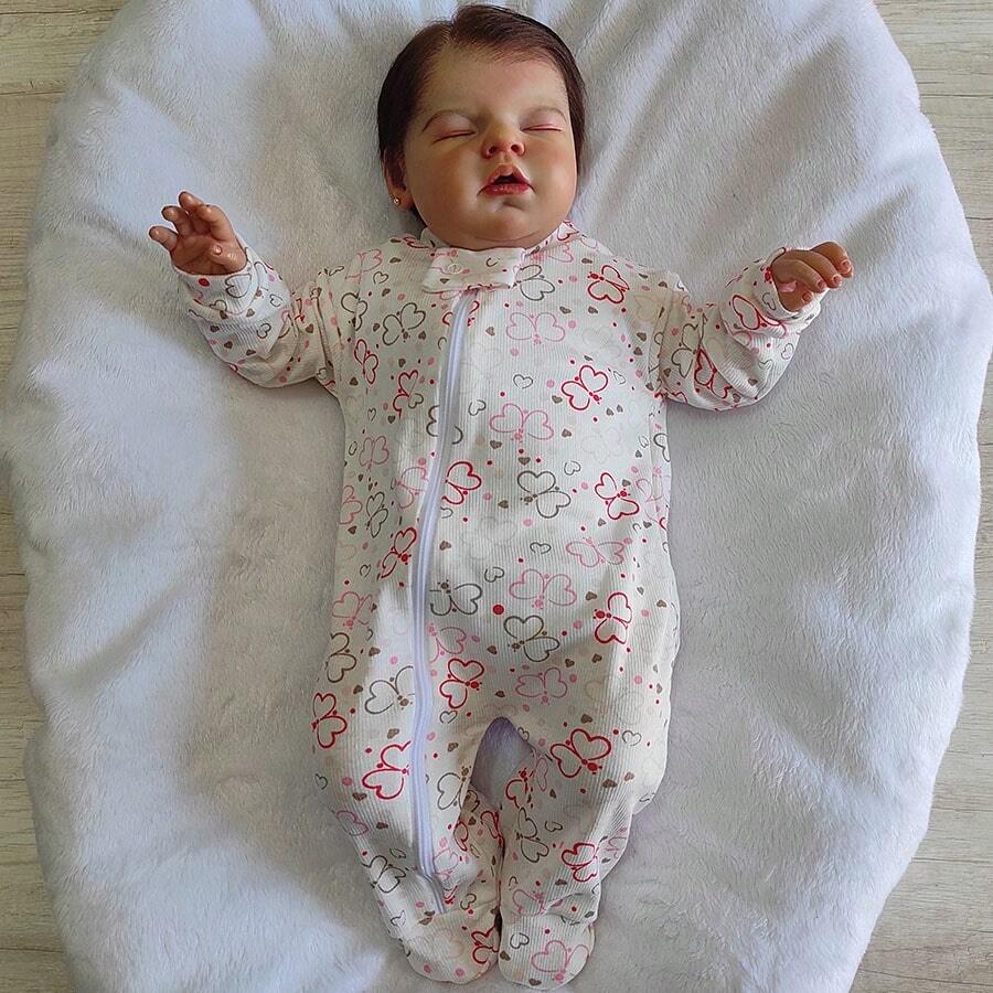 Long Sleeve Romper For Baby Girl Comfortable Pajamas With Zipper In Printed Ribbed Knit - Size RN, S, M And L - Red Butterfly - View 1