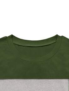 Striped Patchwork Print Sporty Long Sleeve Top And Pants Set - Dark Green - View 4