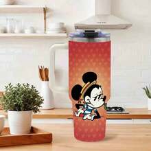 [Authorized]1pc Large Capacity Thermal Tumbler With Handle & StrawMickey Mouse Valentine's Day Rose Water Bottle - Insulated Stainless Steel Tumbler With Lid, Perfect For Hot And Cold Drinks, Ideal Gift For Any OccasionSuitable For Women, Students, Office, Travel, Car - Perfect Gift For Animal Lovers, Travel Drinkware, Cartoon Drinkware