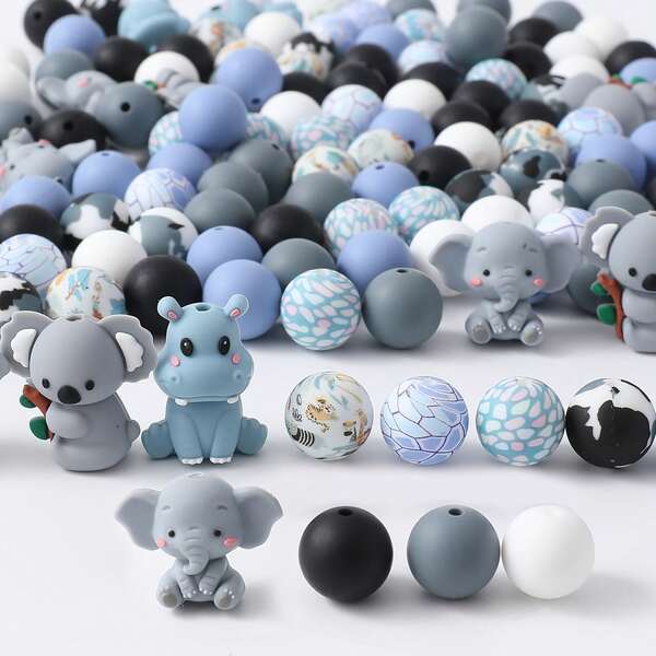 50 3d Animal Silicone Beads, 3D 3D Gray Elephant Koala Hippo Shaped Bulk Spacer Beads, Suitable For DIY Bracelets, Jewelry, Key Chain Pendants, Clothing Accessories And Other Handmade Gifts
