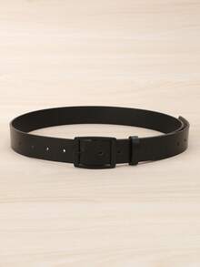 1pc Electroplated Black Square Buckle PU Leather Casual Belt For Men, Suitable For Young Adults & Students - Black - View 4