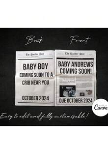 Plantilla de periódico de gran formato para anuncio de embarazo de 2 piezas, aviso de embarazo personalizable - Anuncio de recién nacido - Ver 2