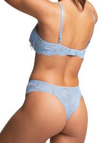 Lace Lingerie Set: Underwired Bra With Lining And Veronica Thong Panties - 淺藍色 - 查看 4