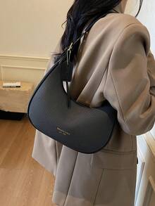 Women's Solid Color PU Leather Shoulder Bag, Multifunctional Crossbody Bag, Suitable For Commuting, Adjustable Strap - Black - View 6