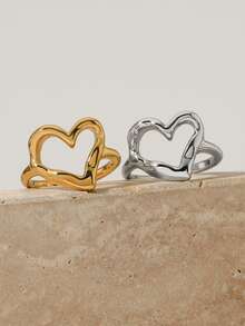 1 chiếc nhẫn thép không gỉ hình trái tim rỗng tròn bất đối xứng, mạ vàng 18K, chống thấm nước, kiểu dáng thời trang mới, phù hợp cho đeo hàng ngày, tụ họp, tiệc tùng, chụp ảnh đường phố. - Nhẫn hình bầu dục không đều - Xem 15