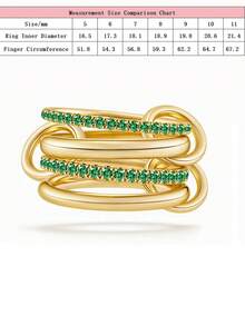 1 件金色锆石叠戴戒指，女士时尚、优雅、精致，14k 镀金绿钻锆石叠戴戒指，可多种方式佩戴，生日礼物，优雅时尚的珠宝，日常搭配，派对装饰
