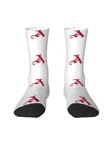 1pair Simple Letter Printing Socks Men's 360 Degree 3D Printing Socks Digital Printing Socks Medium Socks