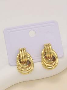 Futuristic Asymmetrical Stainless Steel Earring Set For Women, Suitable For Couples, Daily Wear, And As Gifts For Friends - Yellow Gold - View 15