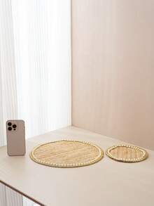 1 Stück Perlen-dekorierter Untersetzer, Tischdecken-Handwerk, Schüssel & Teller Kaffee-Matte, europäischer Stil Stoff Wärmeisolierender Untersetzer