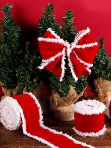 1pc, 1m/2m/5m/10m Christmas Red White Border Packaging Tapes, DIY Decoration, Christmas Tree Bow , Christmas Gift Packaging Ribbon, Suitable For Holiday, Party, And Birthday Gift Decoration