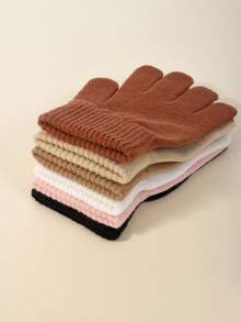3 Pairs Kids Elastic Knit Gloves, Boys Girls Warm Gloves, Solid Color Fingerless Gloves, Suitable For Daily Casual Wear, Outdoor Cold Protection And Playing In Snow - 3PCS - View 4