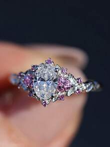 1 PC Luxurious Women's Rings Sparkling Shining Briar Rose Unique Design Purple Rings For Women Engagement Wedding Band Promise Ring Birthday Merry Christmas Valentine's Day Anniversary Gift For Her Jewelry Ring - 紫色 - 查看 4