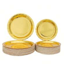 5/10/20/40/80/100 طبق حفلات ذهبي، أطباق قوية ومتينة مناسبة للحفلات والعشاء والمناسبات والنزهات وأعياد الميلاد وطاولات الطعام والأعراس