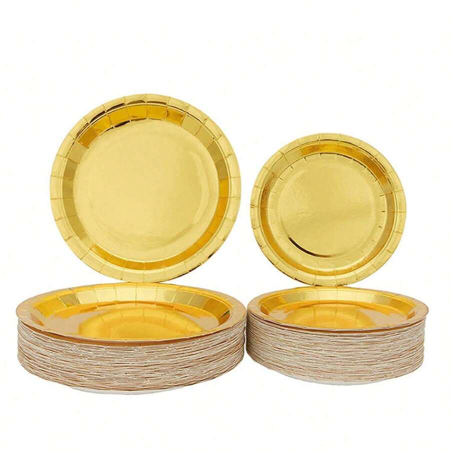 5/10/20/40/80/100 طبق حفلات ذهبي، أطباق قوية ومتينة مناسبة للحفلات والعشاء والمناسبات والنزهات وأعياد الميلاد وطاولات الطعام والأعراس