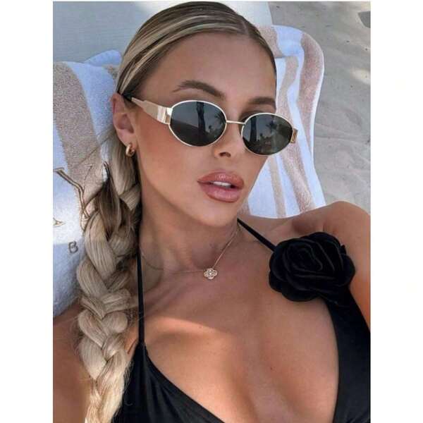 1pc Oval Small Fashion Ladies Fashion Glasses Ins Street Fashion Retro Fashion Glasses Metal Frame Black Fashion Glasses With Travel Beach Accessories Beach Accessories Ladies Glasses Shadow Base Autumn Winter Ladies Clothing Clothing Business Casual Gifts With Protective Case