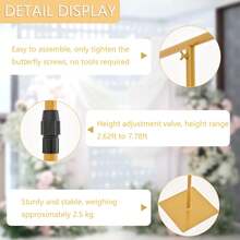 Vincidern 2个8英尺金属拱形背景架，适用于派对，高度可调节 - 重型金属背景架装饰，适用于婚礼、生日派对、新娘送礼会、摄影、活动派对用品，金色圣诞装饰，家居圣诞礼物，圣诞装饰 - 金色 - 查看 9