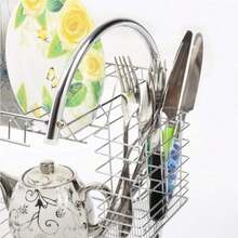 Estante de cocina de metal en forma de S de 2 niveles - Drenaje de doble capa para tazas y platos, organizador de gabinetes que ahorra espacio, solución de almacenamiento de encimera de hierro beige, organización de gabinetes | Estante elegante para platos | Estante metálico resistente - Plateado - Ver 4