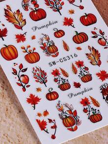 2 件秋季南瓜指甲贴纸枫叶藤花 3D 秋季美甲设计自粘贴花 DIY 美甲指甲装饰适合秋季感恩节
