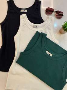 Kit Of 3 Ribbed Tank Tops In Comfortable Cotton Knit, Assorted Colors, Plain, 3 Units - Màu sắc hỗn hợp - Xem 1