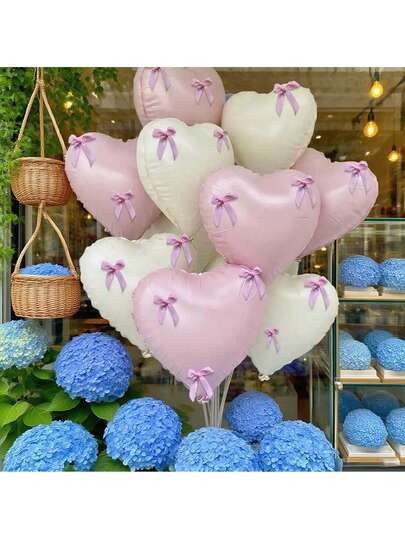 42 balões metalizados de 18 polegadas, em formato de coração e laço, branco e rosa, creme, decoração para festa de aniversário, decoração para festa temática, decoração para festa de comemoração, dia dos namorados, casamento, noivado, sem necessidade de energia