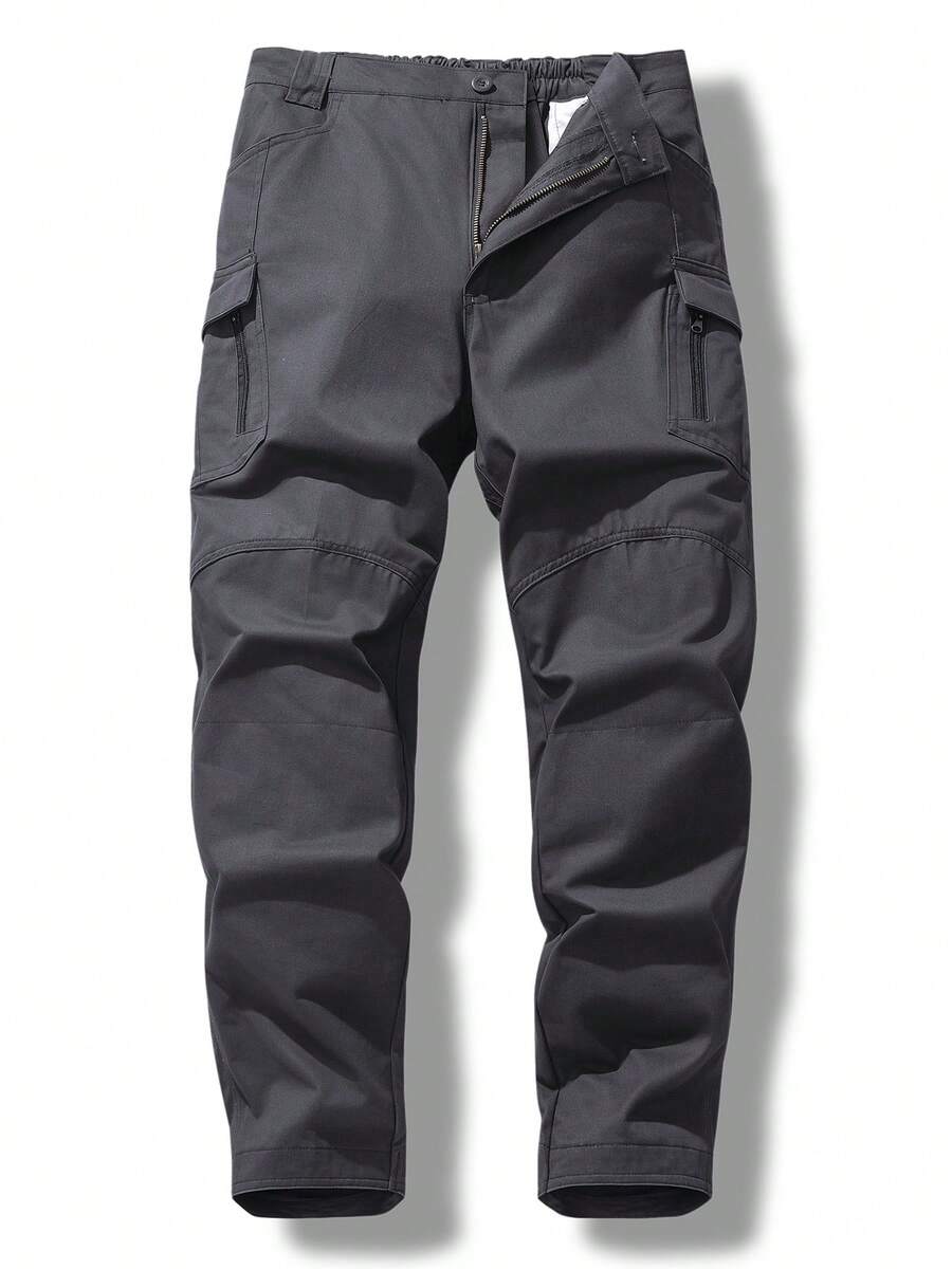 Men's Casual Overalls, Black Pants, Khaki Pants, Multi-Pocket Sports Hiking Pants, Home Pants, Loose Waist With Elastic Adjustment, No Velvet, Spring, Summer And Autumn Style - 灰色 - 查看 1