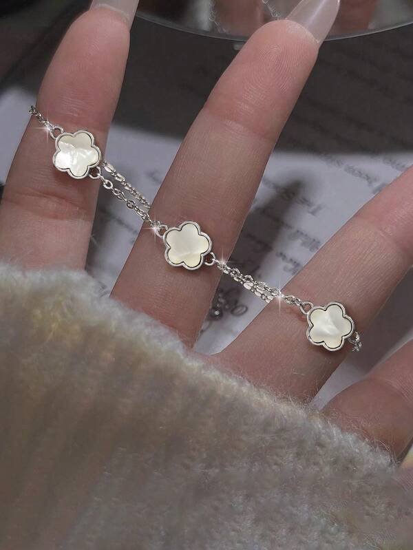 1 قطعة سوار من الفضة الإسترليني عيار 925 بتصميم زهرة خماسية البتلات أنيق وراقي للنساء، مجوهرات فاخرة، هدية حفلة أو عيد ميلاد، مناسب للارتداء اليومي