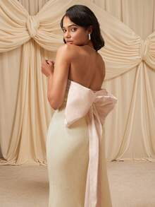 Vestido de novia blanco elegante con gran lazo en la espalda y escote sin tirantes para el Día de San Valentín, temporada de bodas, fiestas, vacaciones y regreso a clases - Albaricoque - Ver 1