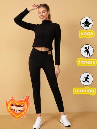 女士保暖内衬加厚新款户外运动紧身裤打底裤女士修身小脚裤。