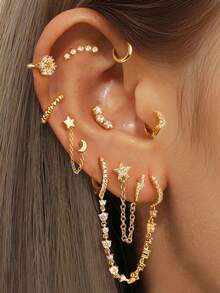 1PC 925 Sterling Silver Star Moon Stud Earrings Flat Back Cartilage Helix Piercing Fine Jewelry Perfect For Women Daily Wear Wedding Party Engagement Anniversary Valentine's Day