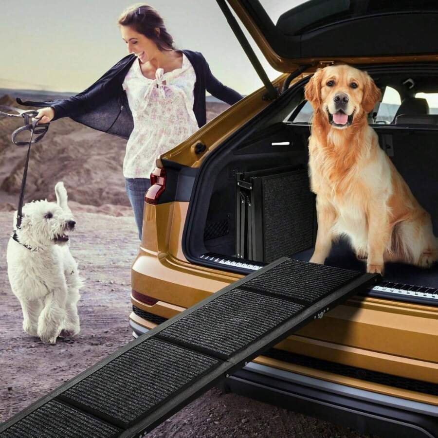 GCCSJ Dog Ramp For Car,SUV Pet Ramp,Heavy Duty Dog Ramp,63/71 Inch Extra Wide Dog Ramp For SUV & Truck - Heavy Duty 250lb Capacity Pet Ramp With Non-Slip Surface | Portable Folding Car Ramp For Medium/Large Dogs | Outdoor Vehicle Access Ramp (17.3" Width)" - 黑色 63" L x 17.3" W - 查看 1