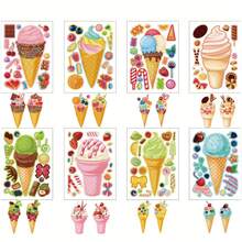 8pcs/16pcs Cute Cartoon Ice Cream Stickers For DIY Crafts, Makeup, Gift Packaging, Decor, Holidays & Parties