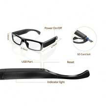 Cámara de vídeo HD 1080P con gafas, cámara grabadora de vídeo digital, cámara de ciclismo deportiva DV con protección ocular, gafas deportivas para exteriores, cámara portátil con tarjeta de memoria de 32 GB - Negro - Ver 2