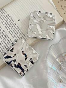 1个水波纹折叠化妆镜，Y2K风格，男女通用，礼品，化妆，便宜，房间装饰，梳妆台，旅行，卧室，化妆配件，镜子，化妆镜，迷你镜，便携镜，小镜子，手持镜，便宜，圣诞礼物，化妆，化妆工具，便宜货，礼物，女士礼物，圣诞礼物 - 彩色 - 查看 2