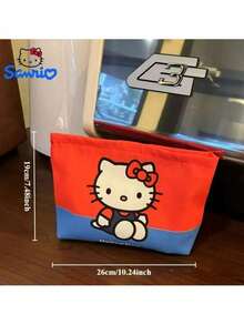 Sanrio 1 件 Hello Kitty 可爱卡通红蓝撞色猫手提包口红化妆盥洗用品收纳包学校文具生日礼物，适合圣诞节礼物、节日礼物、节日礼物指南