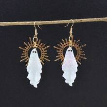 2pcs Bohemian Retro Ghost Hoop Earrings, Halloween Party Jewelry Gift