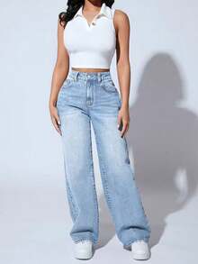 Loose Fit Straight Leg Distressed Casual Jeans For Teenagers Slim Fit Straight Leg Jeans - Light Wash - View 4