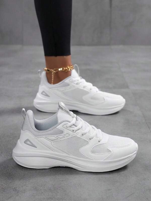 New Breathable Mesh Casual Sneakers, Women's Mesh Running Shoes, Round Toe Lace-Up Lightweight Casual Shoes, Couple's Travel Shoes, Fashion White Shoes, Women's White Jogging Shoes, New Mesh Breathable Sports Shoes, Women's Comfortable Walking Shoes