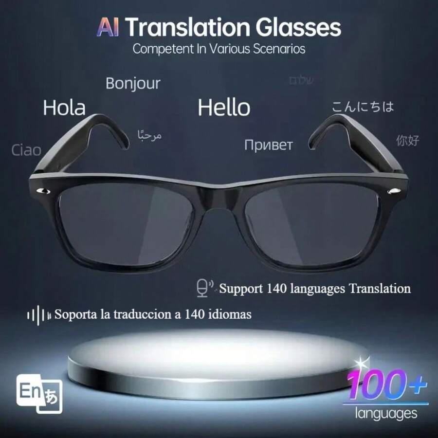 AI Translation Smart Glasses With Wireless Calling, Wireless, USB Charging, Built-In Mic/ Speaker, UV-Polarized Lens - Compatible With 140 Languages - Long Battery Life, High Quality - For Travel, Outdoor, Office - Birthday/ Christmas Gifts For Men & Women - Sleek Black Frames, Handsfree Calling, Stylish Wearable Tech, Highquality Audio, Hifi Sound Quality, Business Professionals, Best For Christmas - Upgrade AI Translation - View 1
