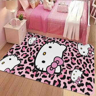 Sanrio For Hello Kitty Christmas Themed Machine Washable Non-Slip Rectangle Area Rug - Soft Polyester Fiber Indoor Carpet For Bedroom, Living Room, Entryway - Kawaii Home Decor With Non-Slip Feature, Multiple Sizes Bathroom Kitchen Decor Kitchen Rug