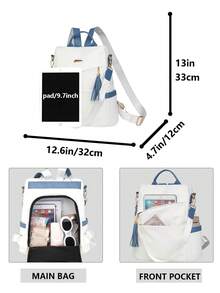 防盗复古流苏PU软皮双肩包，多功能时尚日常包，多口袋轻便旅行包，大容量简约双肩包，便捷双肩包，适合学生、护士、教师、商务人士、旅行、通勤、购物、办公、约会、徒步、训练、工作、生日礼物、节日礼物 - 彩色 - 查看 3