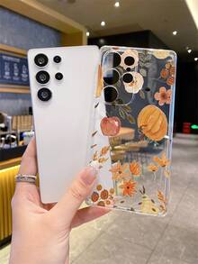 1 件南瓜和叶子字母图案手机壳，精确镂空相机保护，兼容三星、苹果、Nothing、Pixel、INFINIX、Redmi - 無色 - 查看 3