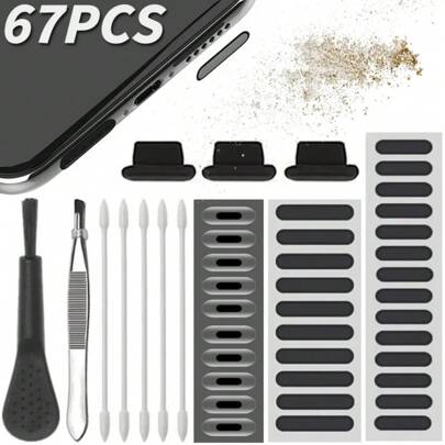 67pcs Universal Dust Plug Set, Includes Phone Speaker Dust Net Stickers, Suitable Compatible With Iphone, Charging Port Protection & Cleaning Kit