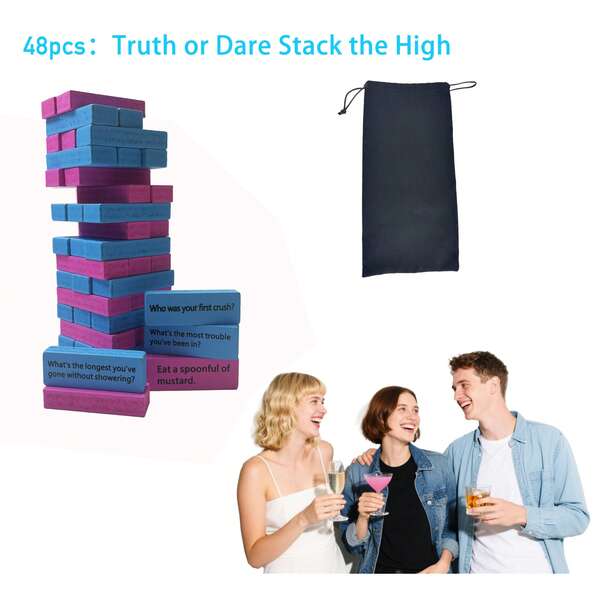 48 pezzi Gioco di Verità o Osare per rompere il ghiaccio e costruire relazioni, Gioco di abbinamento e impilamento a colori dopamina con borsa per il trasporto e istruzioni, ideale per feste all'aperto per adulti, raduni familiari, giochi da tavolo, perfetto per Ognissanti, regali di Natale