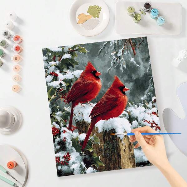 1pc 40x50cm/16x20inch Diy Painting By Numbers Christmas Gift Snow Bird Acrylic Paint Drawing Coloring By Numbers Handicrafts For Home Decors Without Frame