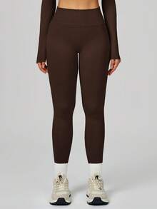 MASKERT Women's Yoga, Fitness, Casual, Sports Pants, Flare Pants, High Waist Running, Quick Dry, Butt Lifting, Yoga Pants, High Elasticity, Skin-Friendly Leggings - Chocolate Brown - View 3